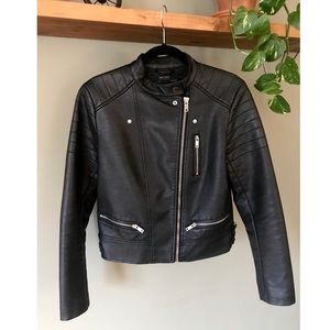 Black faux leather moto jacket